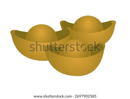 Golden ingot vector illustration depicting traditional symbols of wealth and prosperity. The image features three gold ingots, often associated with good fortune and success.