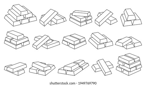 Golden ingot vector outline set icon. Vector illustration gold bullion on white background. Isolated outline set icon golden ingot.