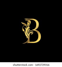Letra Golden Initial B de lujo Icono diseño vectorial adorno floral naturaleza giratoria concepto floral.