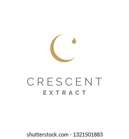 Golden Initial C Cream Cosmetic Care with Waning Crescent Moon and Droplet Water Drop for Extract Essential Oil Beauty Cosmetic Logo design