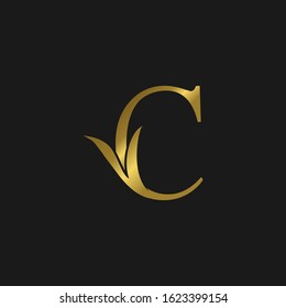 Golden Initial C Letter Luxury Logo vector design.