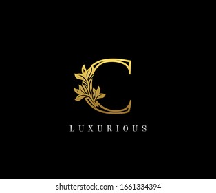 La carta Golden Initial C la belleza de lujo florece el logotipo de monograma vintage perfecto para boutique, invitación de boda, restaurante, hotel.
