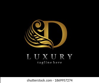 Letra dorada inicial D de lujo belleza florece adorno con el logo de un monograma