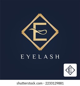 Golden Initial E Letter and Lash for Cosmetic, Beauty, Makeup Store Business Logo Idea Template