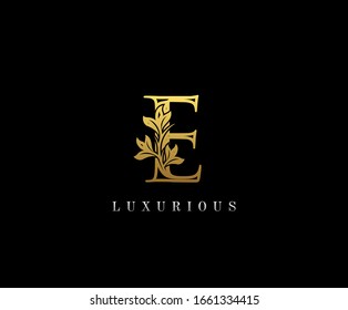 Golden Initial E Brief Luxus Beauty floriert Vintage Monogramm Logo perfekt für Boutique, Hochzeitseinladung, Restaurant, Hotel.