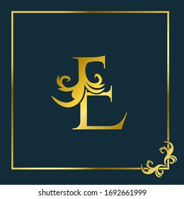 Golden Initial  E Luxury Letter Logo Icon, Ornate Business brand identity or wedding initial logo  vector design concept.