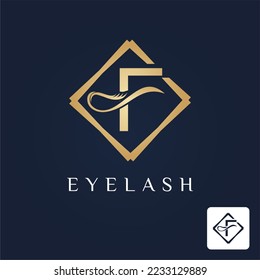 Golden Initial F Letter and Lash for Cosmetic, Beauty, Makeup Store Business Logo Idea Template