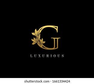 Golden Initial G letter luxury beauty flourishes vintage monogram logo perfect for boutique, wedding invitation, restaurant,hotel.