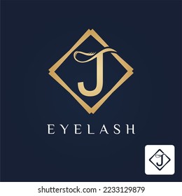 Golden Initial J Letter and Lash for Cosmetic, Beauty, Makeup Store Business Logo Idea Template