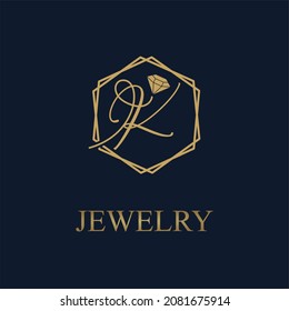 Golden Initial K Letter in Geometric hexagon with diamond for Jewelry business logo vector idea