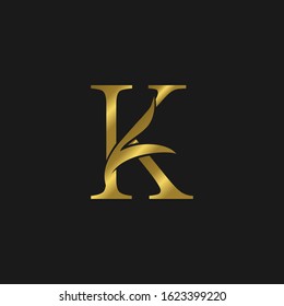 Golden  Initial K Letter Luxury Logo vector design.
