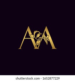 Golden Initial Letter A, AA Luxury Logo Icon, Vintage Gold  Letter Logo Design