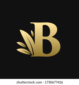 Golden Initial Letter B Leaf Logo