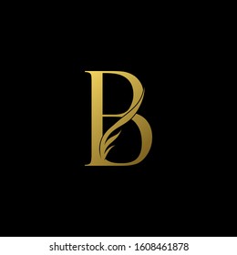 Golden Initial Letter B logo icon, simple vector design concept wing with letter for initial, luxury business indentity.