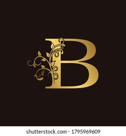 Golden  Initial Letter  B  Logo Icon,  Botanical Nature Leaf  Vector Logo Template Design.