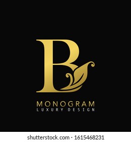 Golden Initial Letter B Luxury logo icon, classy vintage design concept floral leaves  for  luxuries business, hotel, wedding service and more company identity.