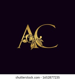 Letra inicial dorada A y C, icono del logotipo AC Luxury, diseño del logotipo de la carta de oro de época