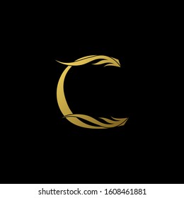 Golden Initial Letter C logo icon, simple vector design concept wing with letter for initial, luxury business indentity.