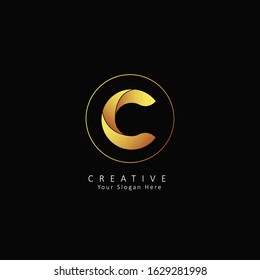 Golden Initial Letter C Logo with Circle Element. Design Vector Origami Logo Template. Funny Entertainment Active Sport Technology areas Typeface. Colorful rounded Letters