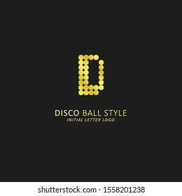 Golden initial letter d logo disco ball style concept