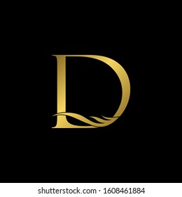 Golden Initial Letter D logo icon, simple vector design concept wing with letter for initial, luxury business indentity.