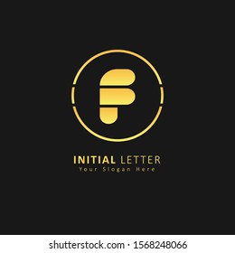 Golden Initial Letter f Logo design vector with circle element