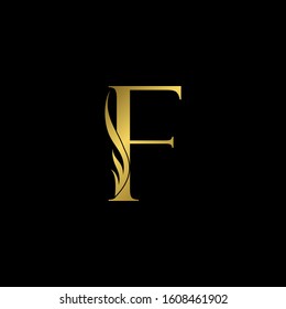 Golden Initial Letter F logo icon, simple vector design concept wing with letter for initial, luxury business indentity.