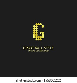 Golden initial letter g logo disco ball style concept