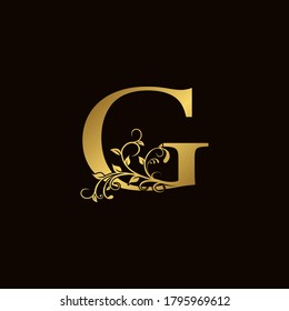 Golden  Initial Letter G Logo Icon,  Botanical Nature Leaf  Vector Logo Template Design.