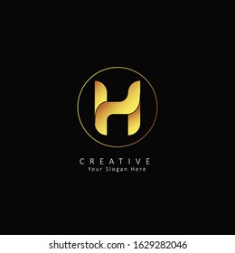 Golden Initial Letter H Logo with Circle Element. Design Vector Origami Logo Template. Funny Entertainment Active Sport Technology areas Typeface. Colorful rounded Letters