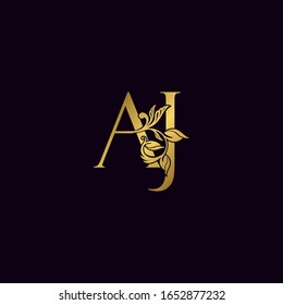 Golden Initial Letter A and J, AJ Luxury Logo Icon, Vintage Gold  Letter Logo Design