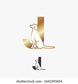 golden initial letter J with dog 