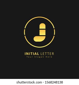 Golden Initial Letter j Logo design vector with circle element