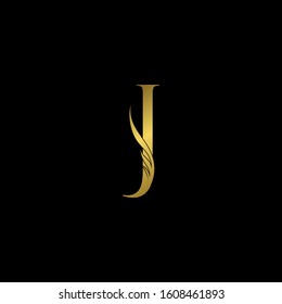 Golden Initial Letter J logo icon, simple vector design concept wing with letter for initial, luxury business indentity.