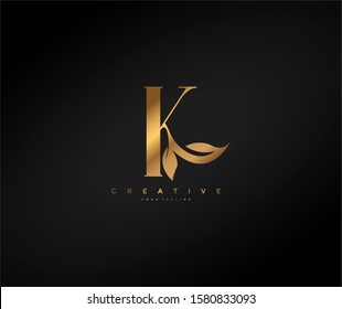 Golden Initial Letter K Linked Monogram Nature Leaf Logotype