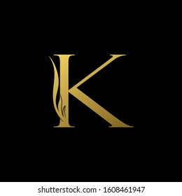 Golden Initial Letter K logo icon, simple vector design concept wing with letter for initial, luxury business indentity.