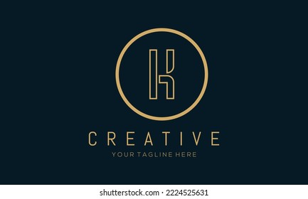 Golden Initial Letter K Logo Design with Circle Element. Linked Typography K Dot Letter Logo Design.