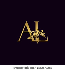 Golden Initial Letter A and L, AL Luxury Logo Icon, Vintage Gold  Letter Logo Design