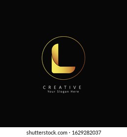 Golden Initial Letter L Logo with Circle Element. Design Vector Origami Logo Template. Funny Entertainment Active Sport Technology areas Typeface. Colorful rounded Letters