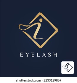 Golden Initial I Letter and Lash for Cosmetic, Beauty, Makeup Store Business Logo Idea Template