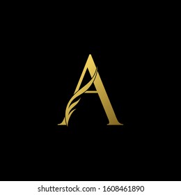 Golden Initial Letter A logo icon, simple vector design concept wing with letter for initial, luxury business indentity.