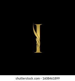 Golden Initial Letter I logo icon, simple vector design concept wing with letter for initial, luxury business indentity.