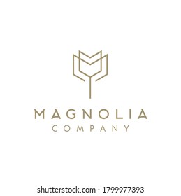 Golden Initial Letter M Floral, Magnolia Flower simple luxury beauty elegant logo design