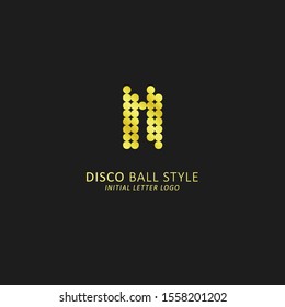 Golden initial letter n logo disco ball style concept