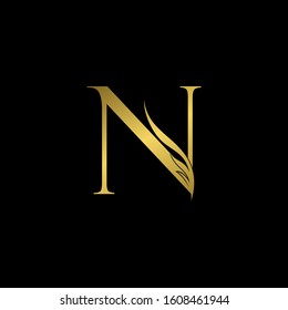 Golden Initial Letter N logo icon, simple vector design concept wing with letter for initial, luxury business indentity.