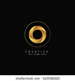 Golden Initial Letter O Logo with Circle Element. Design Vector Origami Logo Template. Funny Entertainment Active Sport Technology areas Typeface. Colorful rounded Letters