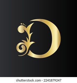 Letra inicial dorada o con hojas florales simples. Icono de logotipo natural de lujo. Elegante diseño botánico Ilustración vectorial