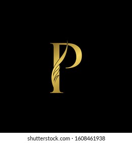 Golden Initial Letter P logo icon, simple vector design concept wing with letter for initial, luxury business indentity.