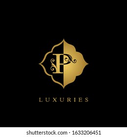 Golden Initial Letter P Luxury Logo  vector design for luxuries business identity.