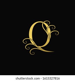 Golden Initial Letter Q Luxury logo icon, classy vintage design concept   for  luxuries business, hotel, wedding service and more company identity.